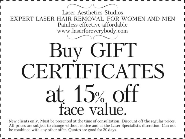 Buy GIFT CERTIFICATES at 15% off face value